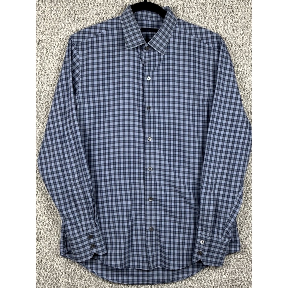 Zachary Prell Mens Blue Gray Plaid Button Up Dress Shirt Size S Cotton